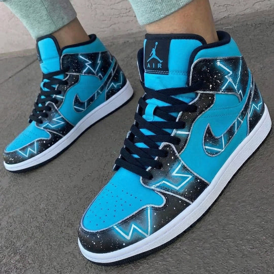 Custom Air Jordan 1 Teal Black Star Pattern