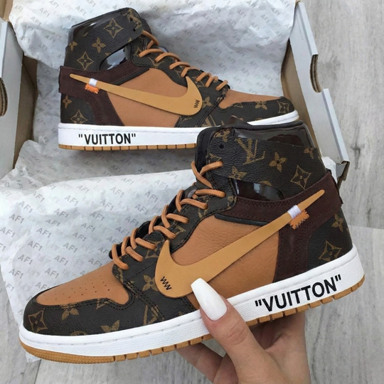 Custom Air Jordan 1 Travis Scott Brown Tan LV Print