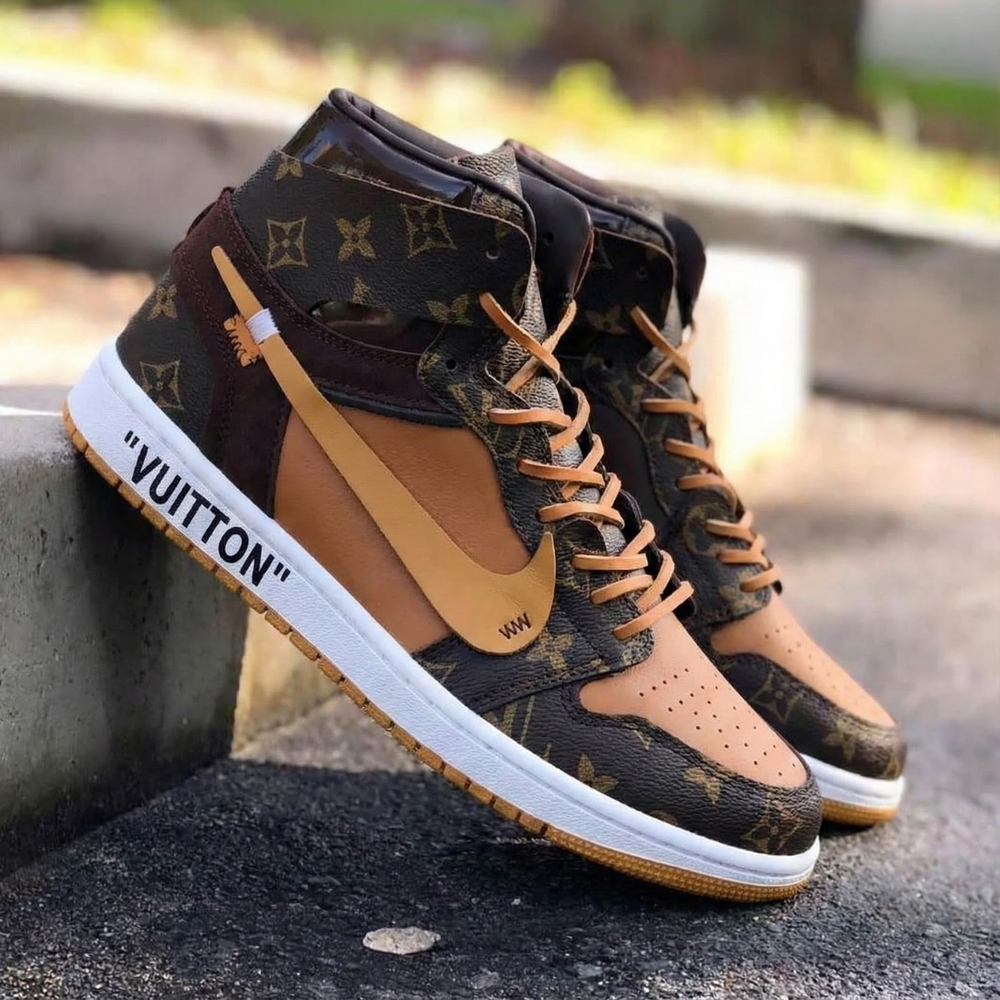Custom Air Jordan 1 Travis Scott Brown Tan LV Print