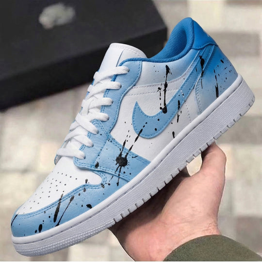 Custom Air Jordan 1 White Baby Blue Black Paint Splatter