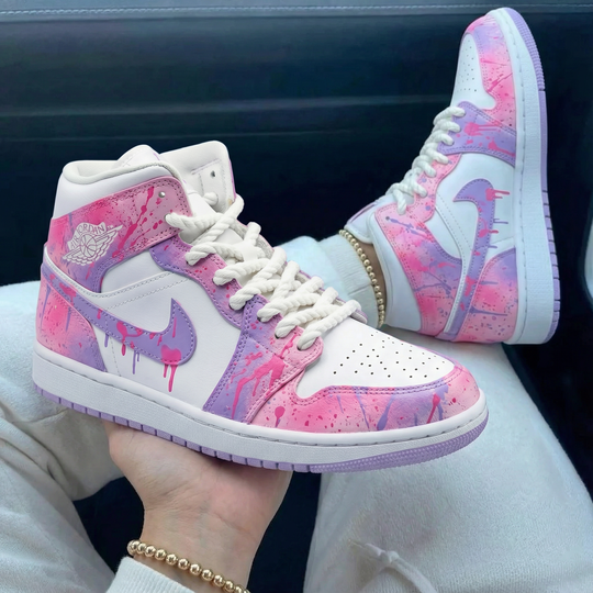 Custom Air Jordan 1 White Baby Pink Purple Drip Design
