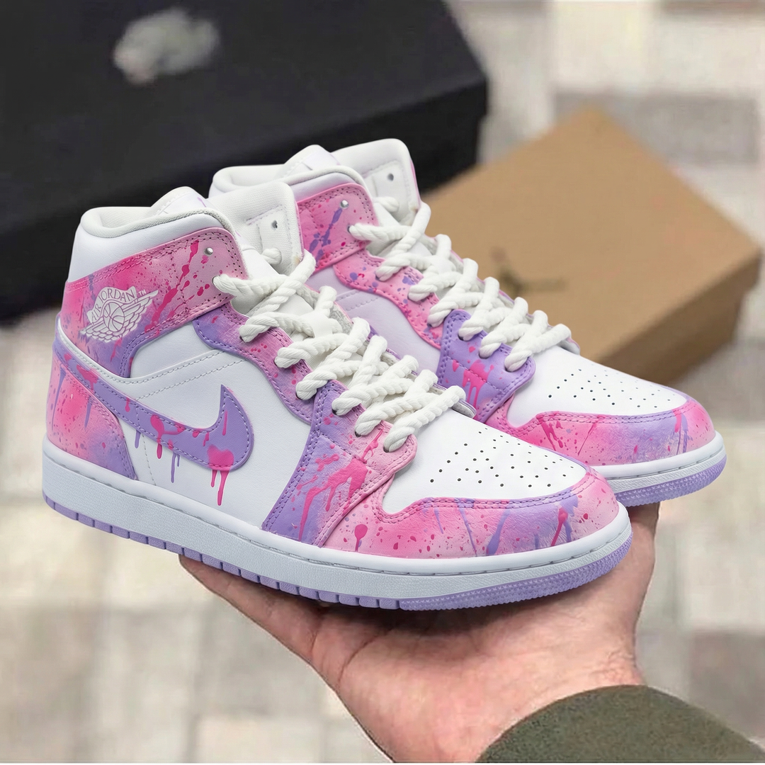 Custom Air Jordan 1 White Baby Pink Purple Drip Design