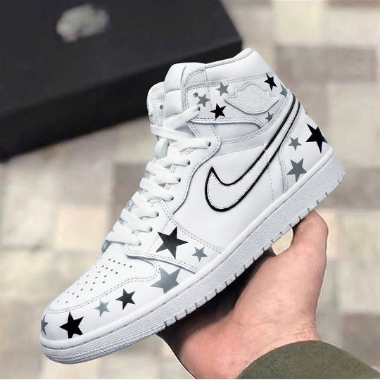 Custom Air Jordan 1 White Black Grey Stars