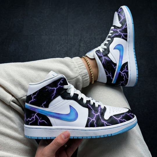 Custom Air Jordan 1 White Black Purple Lightning Pattern