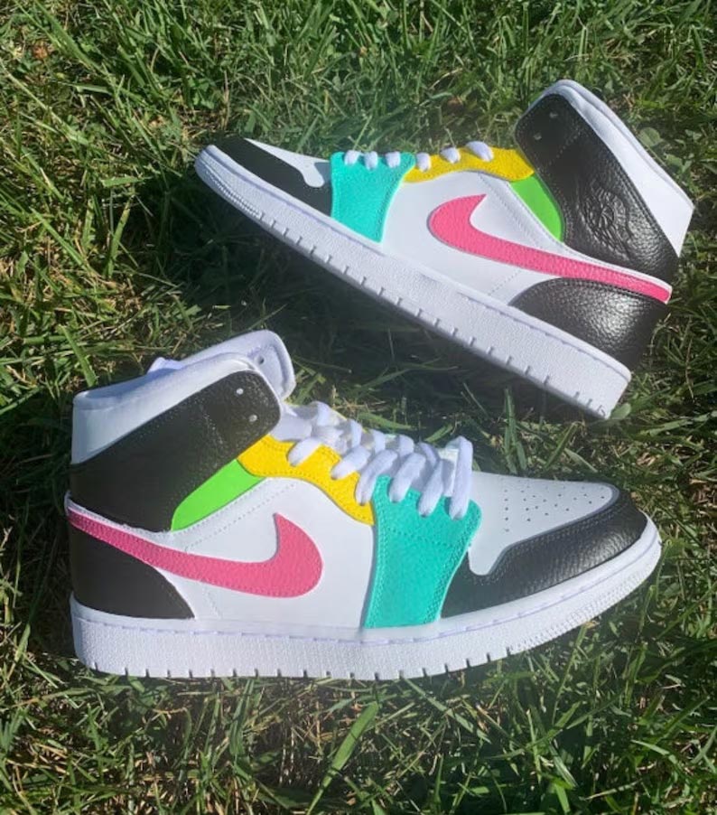 Custom Air Jordan 1 White Black With Multicolor Panels