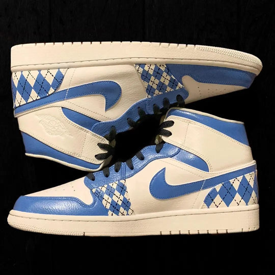 Custom Air Jordan 1 White Blue Argyle Pattern