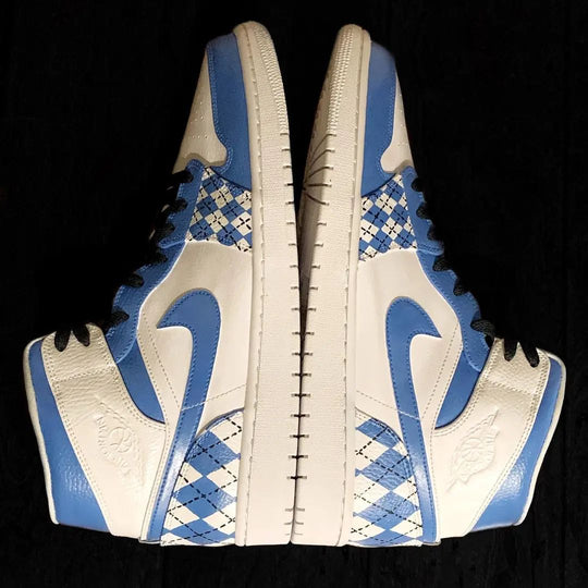Custom Air Jordan 1 White Blue Argyle Pattern