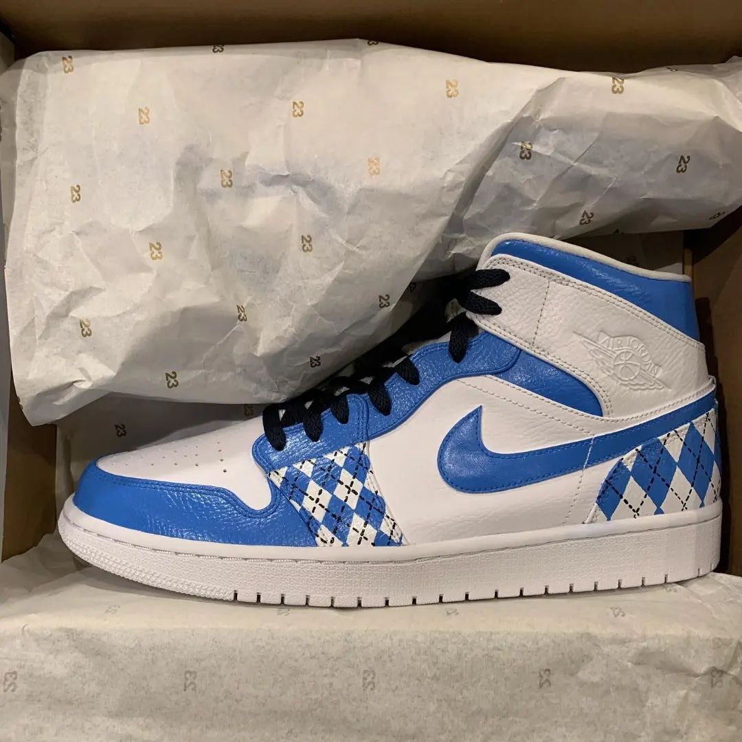 Custom Air Jordan 1 White Blue Argyle Pattern