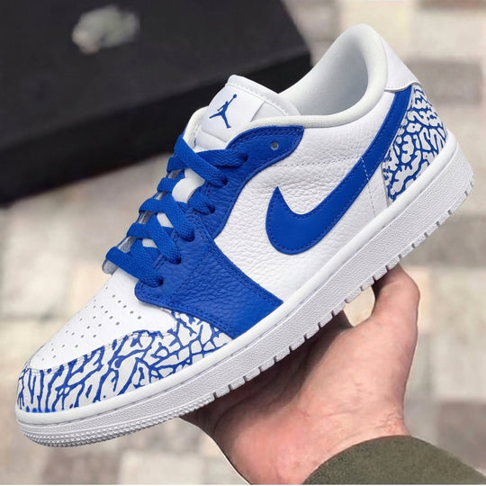 Custom Air Jordan 1 White Blue Cracked Print