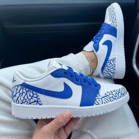 Custom Air Jordan 1 White Blue Cracked Print