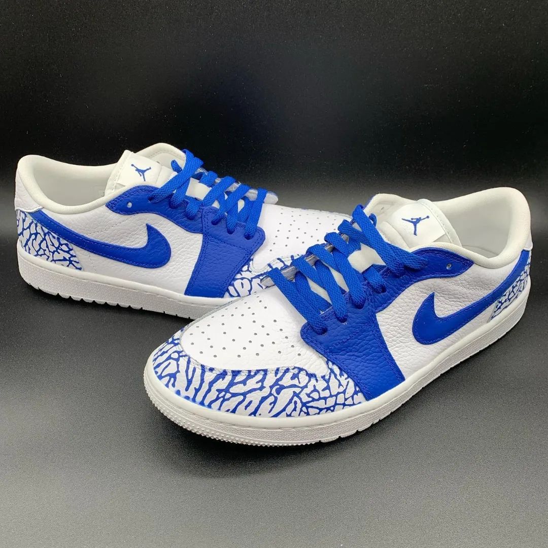 Custom Air Jordan 1 White Blue Crackle Pattern