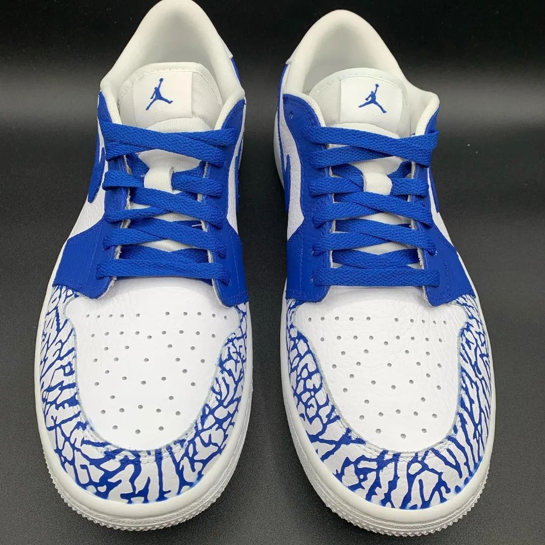 Custom Air Jordan 1 White Blue Crackle Pattern