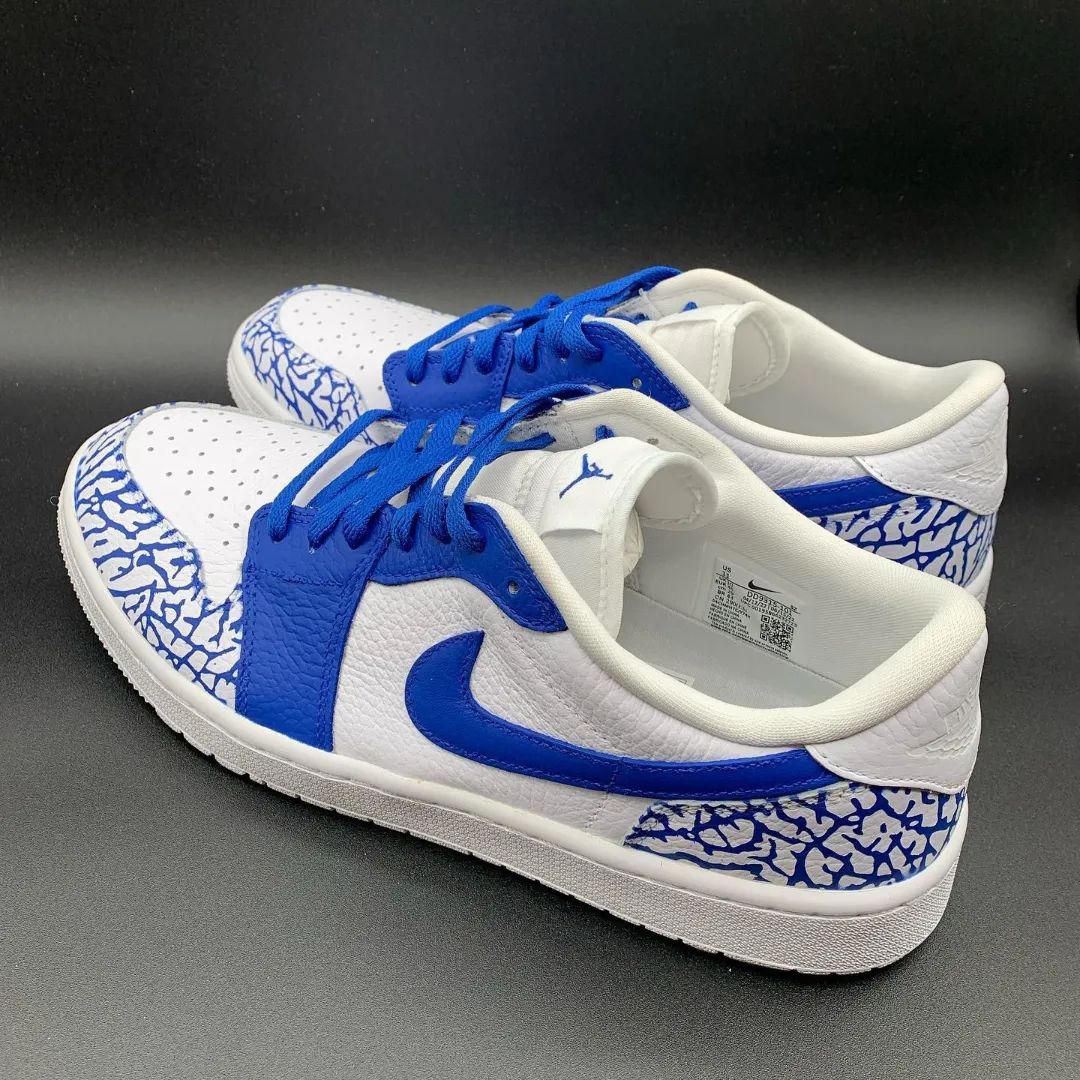 Custom Air Jordan 1 White Blue Crackle Pattern