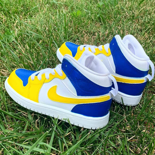 Custom Air Jordan 1 White Blue Yellow Color