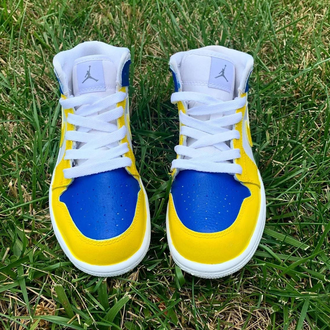 Custom Air Jordan 1 White Blue Yellow Color