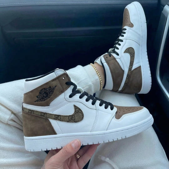 Custom Air Jordan 1 White Brown GG Logo
