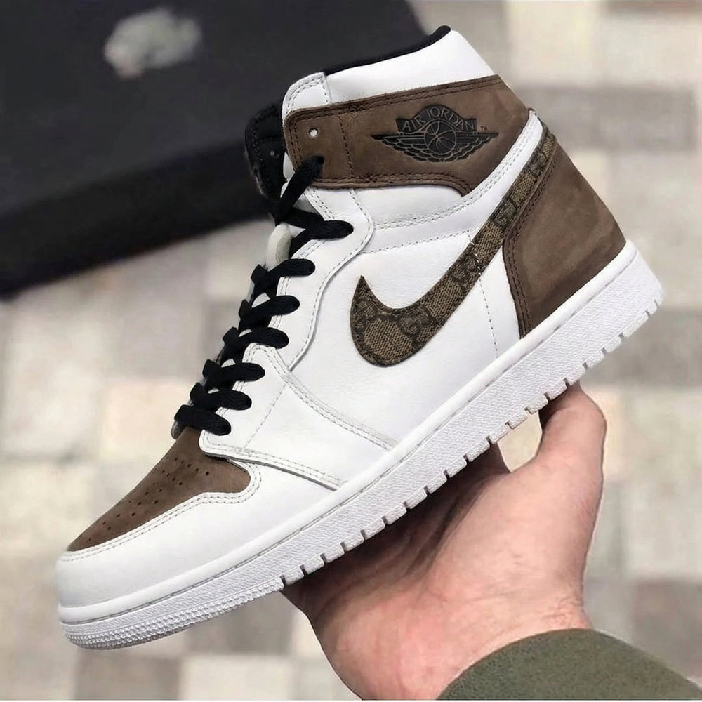 Custom Air Jordan 1 White Brown GG Logo