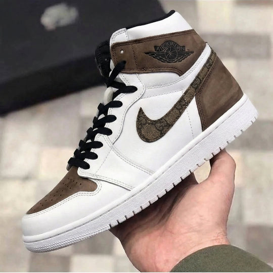 Custom Air Jordan 1 White Brown GG Logo