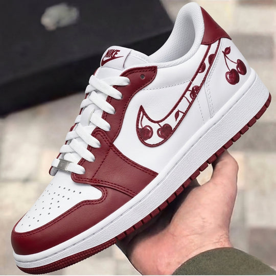 Custom Air Jordan 1 White Burgundy Cherries