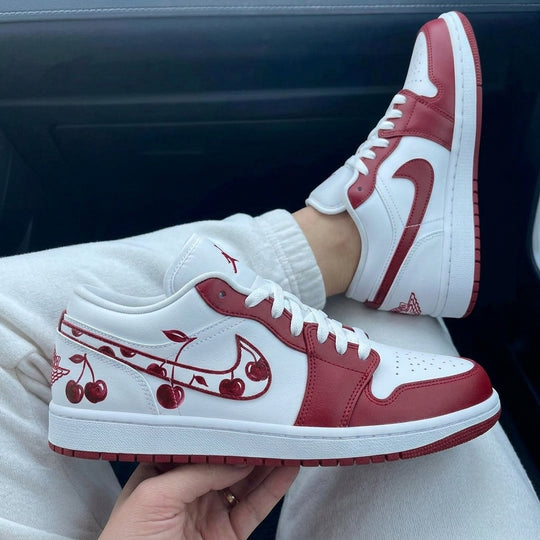Custom Air Jordan 1 White Burgundy Cherries