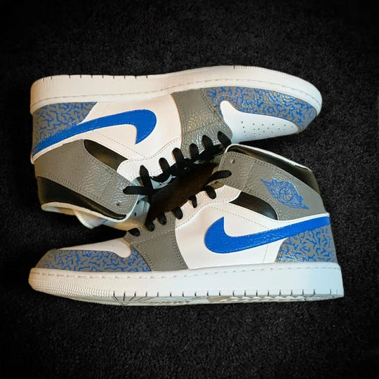 Custom Air Jordan 1 White Gray Blue Crackle Pattern