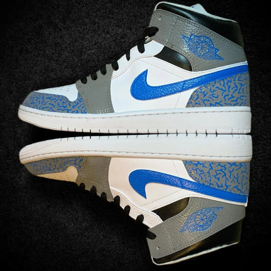 Custom Air Jordan 1 White Gray Blue Crackle Pattern