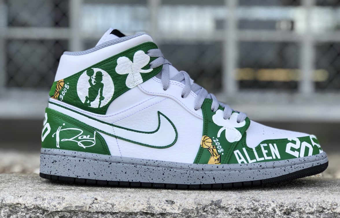 Custom Air Jordan 1 White Green Boston Celtics NBA 