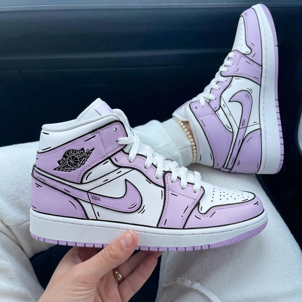 Custom Air Jordan 1 White Lavender Cartoon