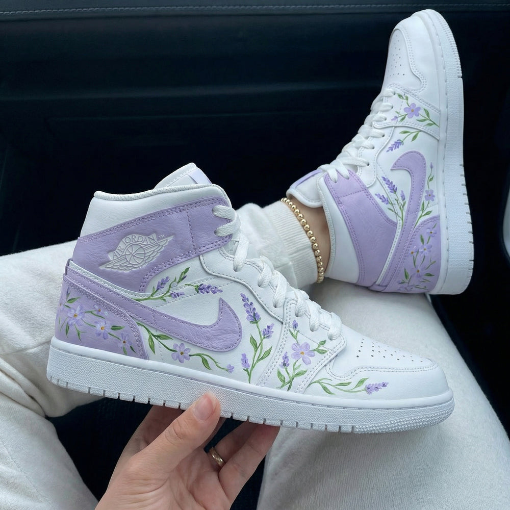 Custom Air Jordan 1 White Lavender Floral