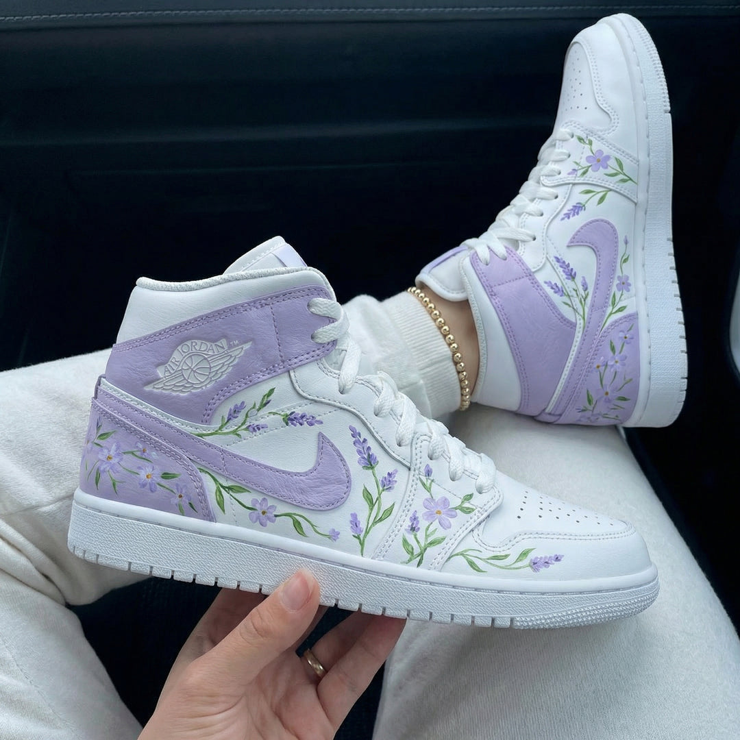 Custom Air Jordan 1 White Lavender Floral