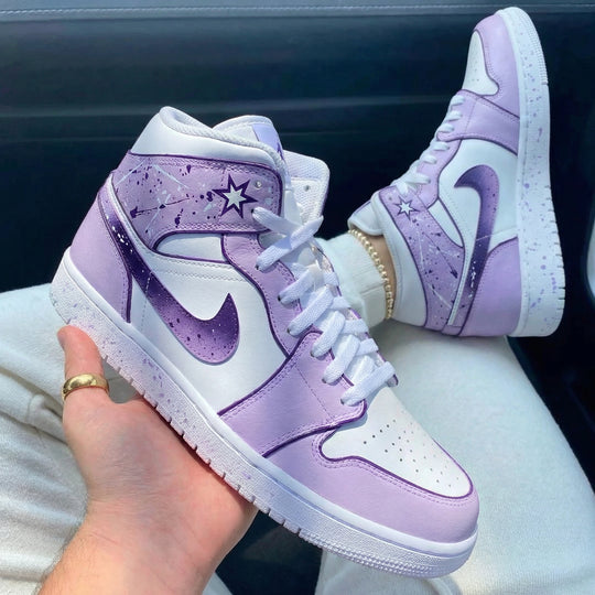 Custom Air Jordan 1 White Lavender Star Pattern