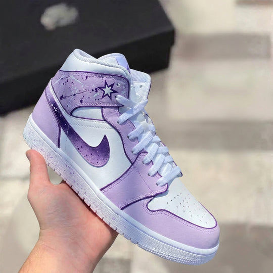 Custom Air Jordan 1 White Lavender Star Pattern
