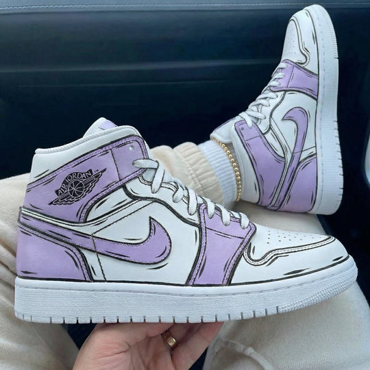 Custom Air Jordan 1 White Lilac Cartoon Style