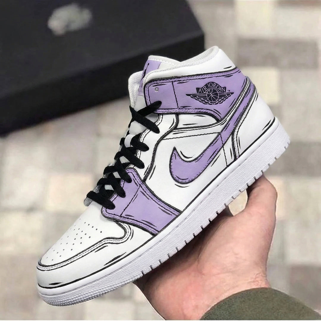 Custom Air Jordan 1 White Lilac Cartoon Style