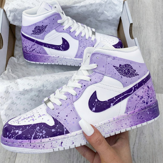 Custom Air Jordan 1 White Lilac Purple Splatter