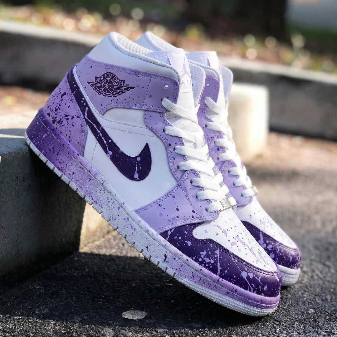 Custom Air Jordan 1 White Lilac Purple Splatter