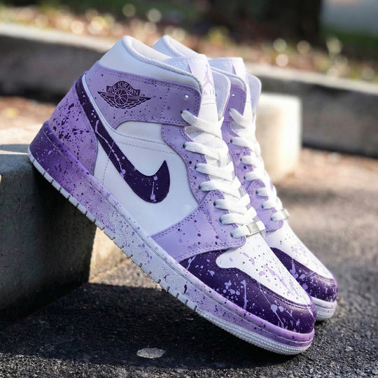 Custom Air Jordan 1 White Lilac Purple Splatter