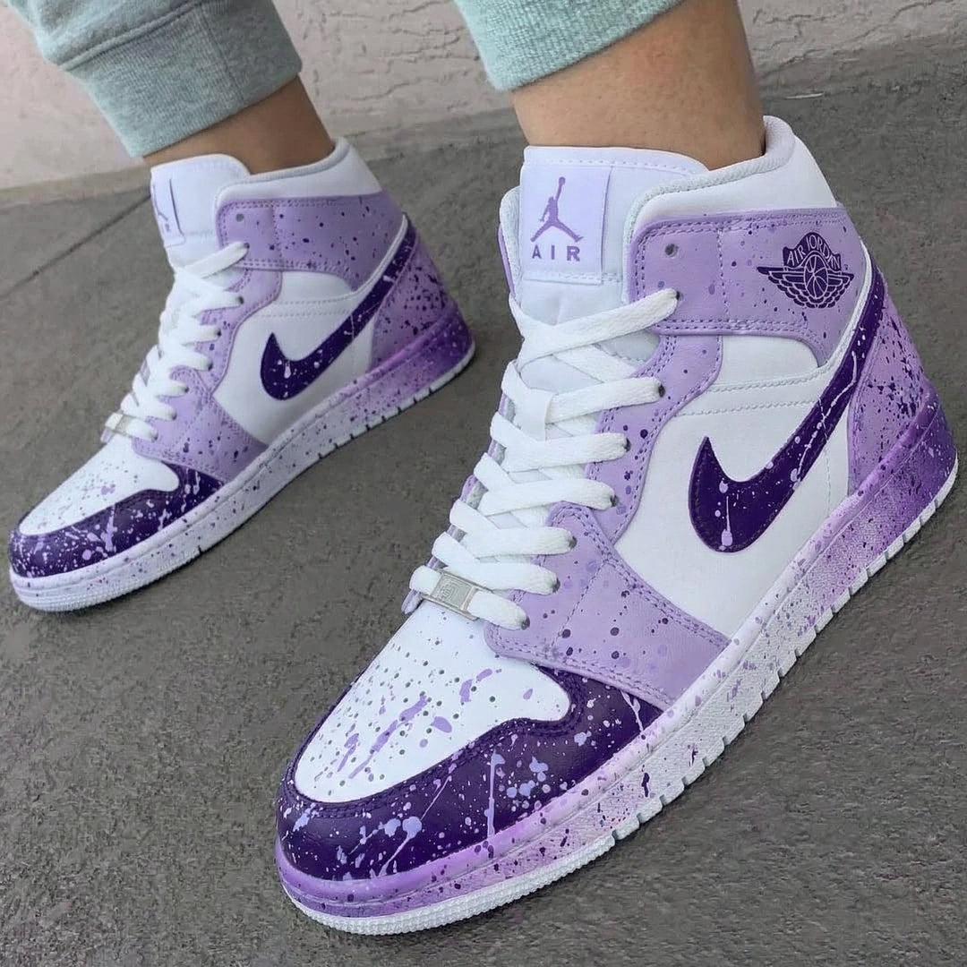 Custom Air Jordan 1 White Lilac Purple Splatter