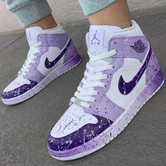 Custom Air Jordan 1 White Lilac Purple Splatter