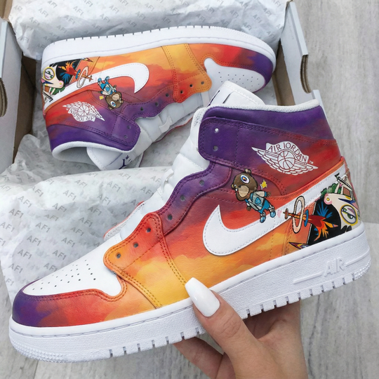 Custom Air Jordan 1 White Orange Purple Cartoon Characters