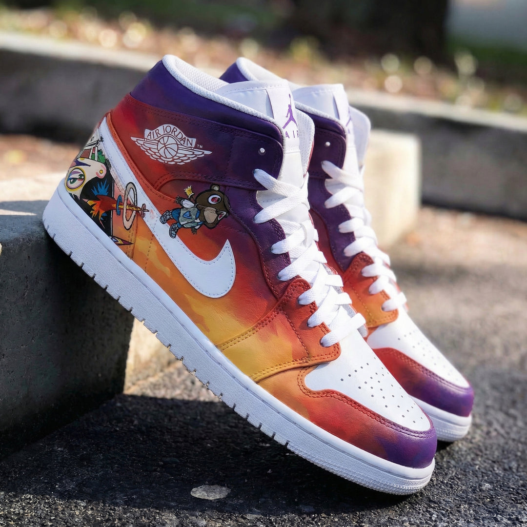 Custom Air Jordan 1 White Orange Purple Cartoon Characters