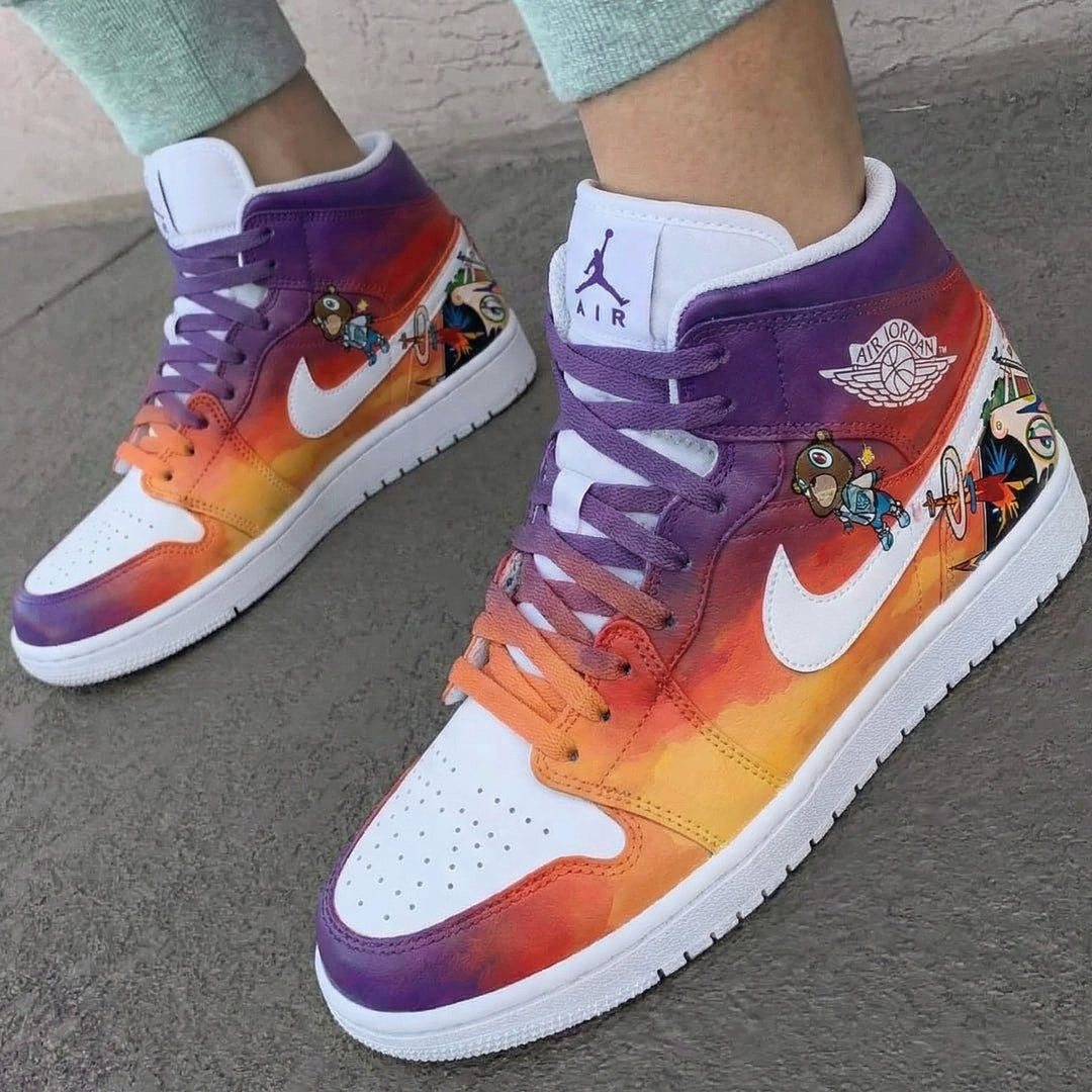 Custom Air Jordan 1 White Orange Purple Cartoon Characters