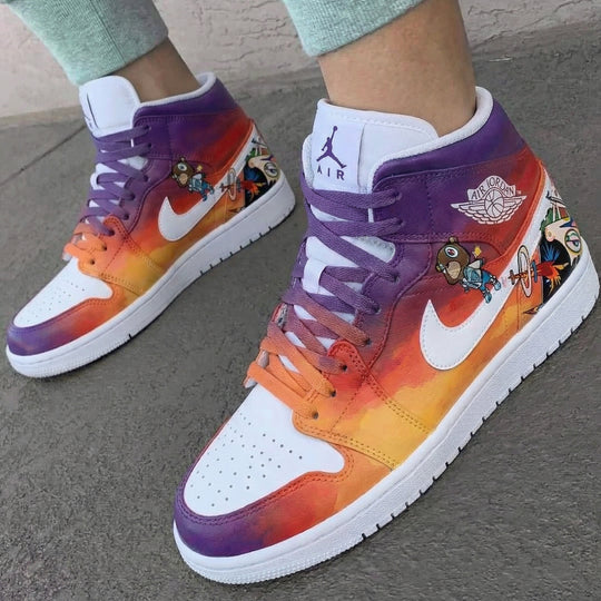 Custom Air Jordan 1 White Orange Purple Cartoon Characters
