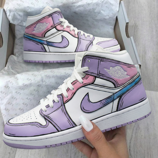 Custom Air Jordan 1 White Pink Purple Cartoon - style