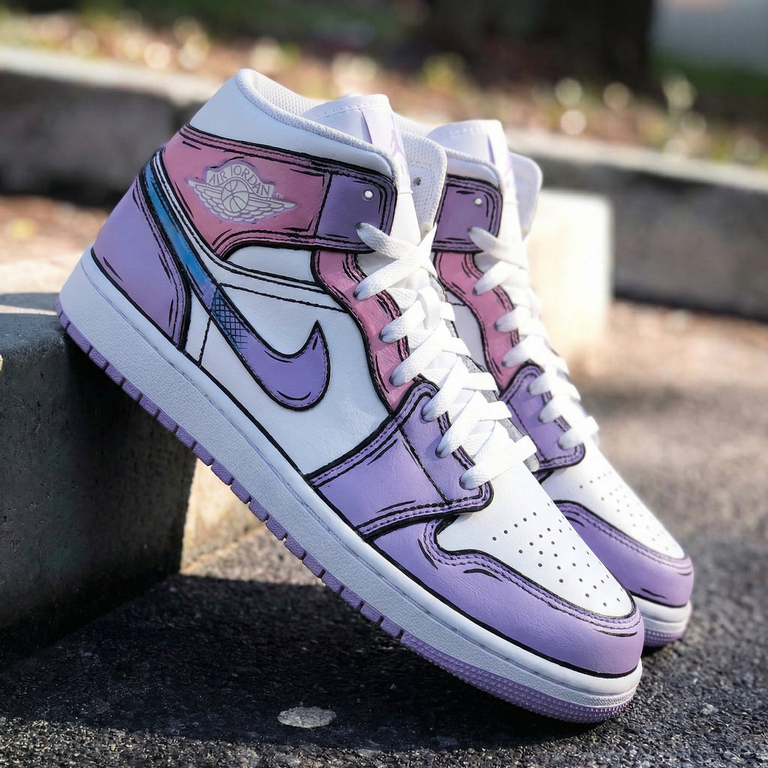 Custom Air Jordan 1 White Pink Purple Cartoon - style