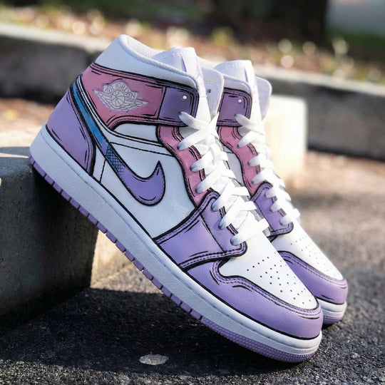 Custom Air Jordan 1 White Pink Purple Cartoon - style