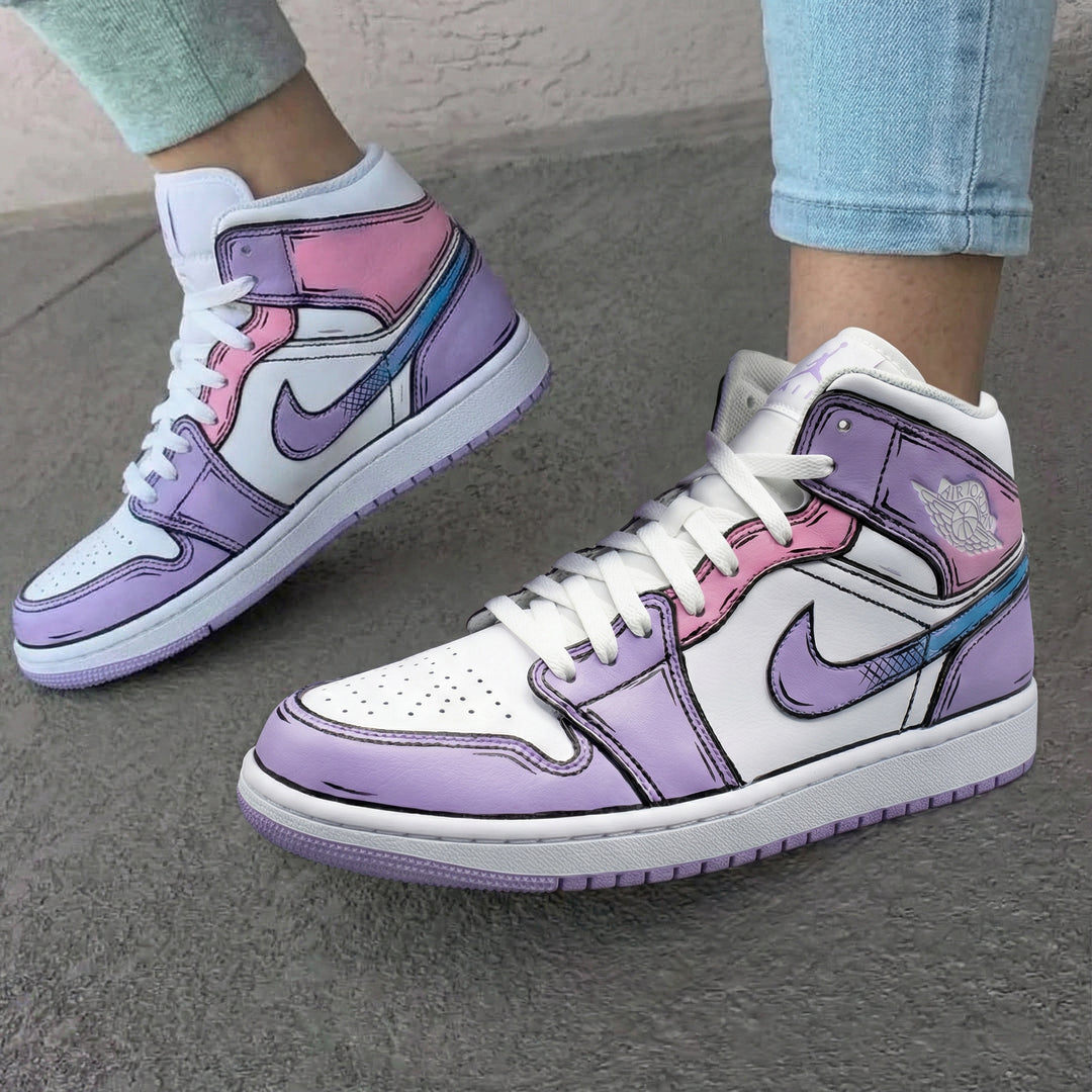 Custom Air Jordan 1 White Pink Purple Cartoon - style