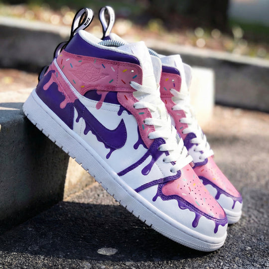 Custom Air Jordan 1 White Pink Purple Drip Design