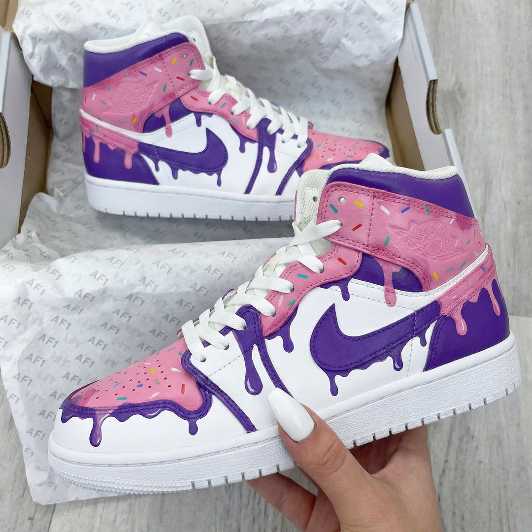 Custom Air Jordan 1 White Pink Purple Drip Design