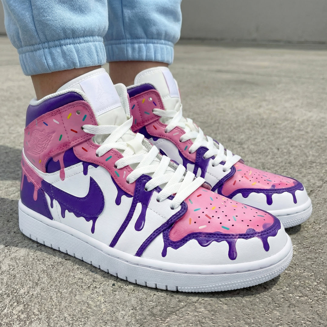 Custom Air Jordan 1 White Pink Purple Drip Design